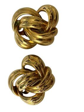 Vintage Givenchy Gold Tone Knot Clip On Earrings Paris New York Designer Office